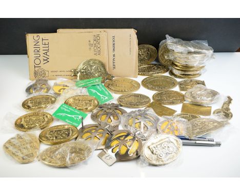 A collection of AA / Automobile Association badges and related items together with a collection of brass steam rally plaques,