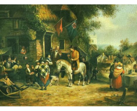 20th century oleograph in the manner of Eugene Isabey, Market Place, 39 x 29 cm. Not available for in-house P&amp;P, contact 