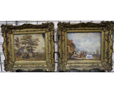 A pair of 19th century watercolours in the manner of Carl Goebel (Austrian 1824-1899), Continental farming scenes with figure