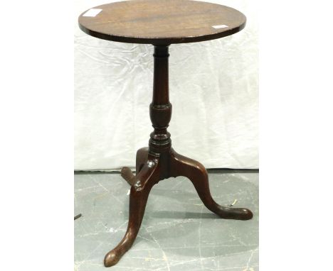 A Georgian provincial oak tripod lamp table with turned pedestal, D: 49 cm H: 70 cm. Not available for in-house P&amp;P, cont