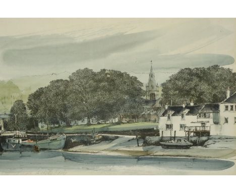 Dorothy Bruce (American, 20th century): aqua tinted print, Kirkcudbright, Scotland, 40 x 30 cm. Not available for in-house P&