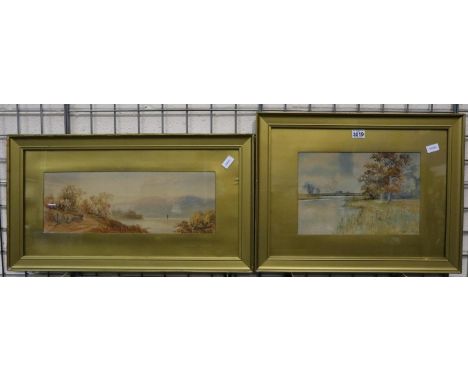 R Wright (b. 1800): two watercolours, rural landscapes, 54 x 19 cm and 38 X 25 cm. Not available for in-house P&amp;P, contac