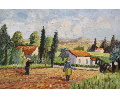 K Wagener (contemporary): oil on board, farming in South Africa, 60 x 40 cm. Not available for in-house P&amp;P, contact Paul