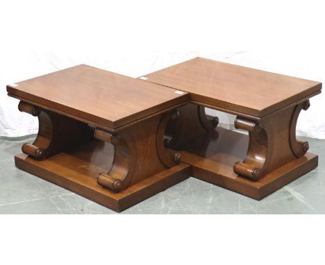 A substantial pair of modern oak lamp tables, each 72 x 45 x 41 cm H. Not available for in-house P&amp;P, contact Paul O'Hea 