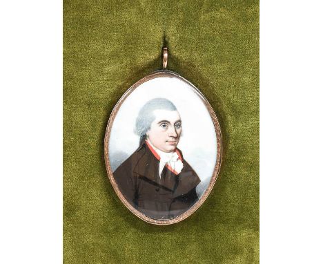 After Matthias Finucane (act.c.1798): Miniature Portrait of a Gentleman, bust length, wearing a cream stock, scarlet jacket a