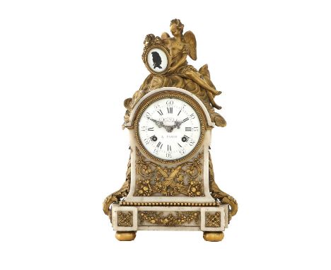 A French Ormolu and Marble Striking Mantel Clock, signed Dd Fe Dubois, A Paris, early 19th Century, case surmounted by a wing