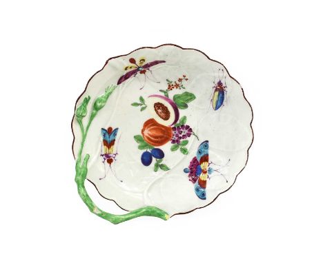 A Worcester Porcelain "Blind Earl" Sweetmeat Dish, circa 1770, painted in the atelier of James Giles with a spray of fruit an