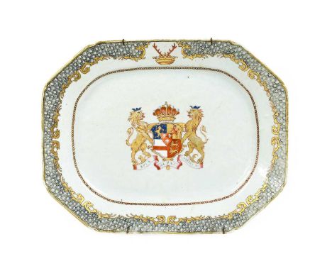 A Chinese Armorial Platter, en suite to the previous lot, of canted rectangular form36.5cm wideCrack to the rim on the bottom