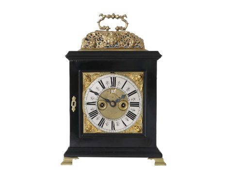 An Ebonised Striking Table clock, signed Jonathan Lowndes, Pall Mall, London, circa 1700, later case with a gilt brass mounte