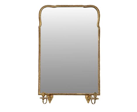 A Queen Anne Gilt Mirror, the plain mirror plate within a moulded frame with two inverted wood brackets suspending two scroll