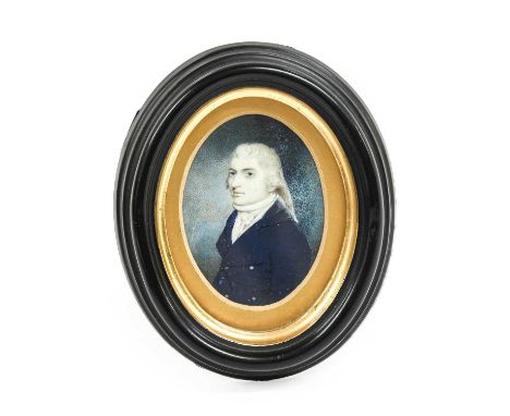 English School (early 19th century): Miniature Portrait of a Gentleman, bust length, wearing a wig, white stock and blue coat