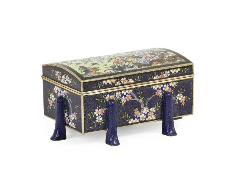 A Japanese Cloisonne Enamel Box, Inaba Workshop, 20th century, of rectangular form, the hinged domed cover decorated with bir