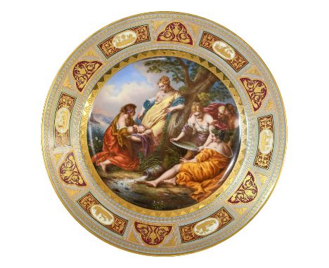 A Vienna-Style Porcelain Charger, 2nd half 19th century, painted with "Geburt des Adonis" within a blue, pink, green and gilt