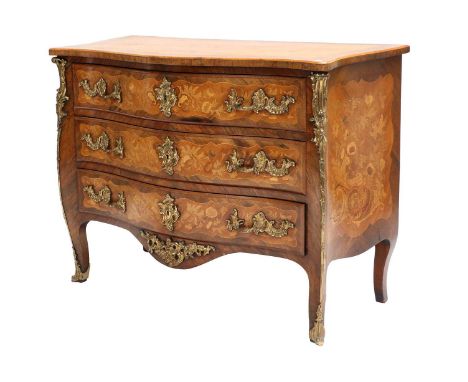 A French Louis XV-Style Rosewood, Kingwood, Floral Marquetry and Gilt-Metal-Mounted Serpentine Commode, late 19th century, th