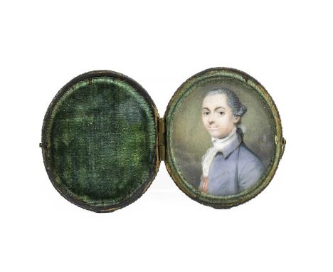 English School (late 18th century): Miniature Portrait of a Gentleman, bust lengh, wearing a wig, white stock, lace collar an