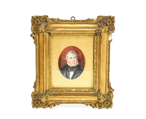 English School (early 19th century): Miniature Portrait of Sir Walter Scott, bust length, wearing a black stock and jacket an