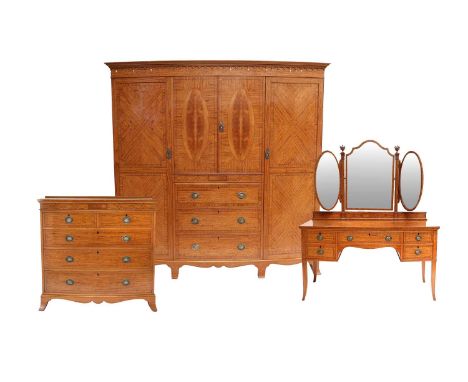 Waring & Gillow Ltd: A Satinwood, Boxwood and Ebony-Strung Three-Piece Bedroom Suite, early 20th century, comprising: a four-