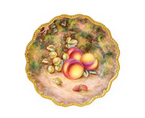 A Royal Worcester Porcelain Plate, by Harry Ayrton, 2nd half 20th century, painted with a still life of fruit on a mossy bank