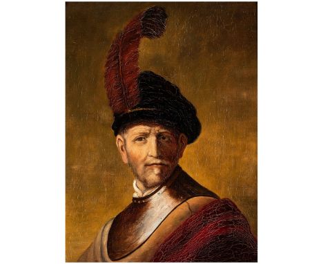 Rembrandt, Harmenszoon van Rijn nachWohl Deutsch 19. Jh. oder frühes 20. Jh.«Alter Mann im Militärkostüm».Öl auf Holz. Mitte 