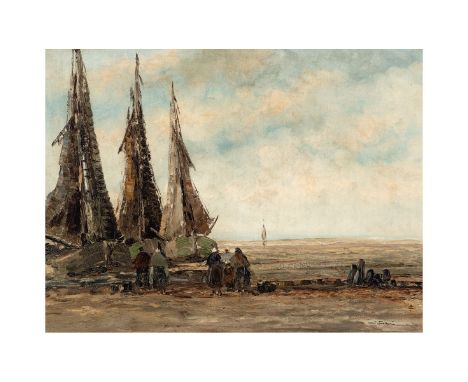 Coune, Jean1900 Düsseldorf - 1963 ebd.Bretonische Fischersfrauen am Strand mit Segelbooten.Öl auf Leinwand. U.r. sign.H. 60, 