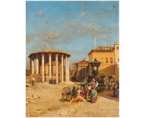 Eich, Wilhelm Robert1828 Dresden - nach 1883 (?).Markttreiben am Forum Boarium in Rom vor dem Rundtempel des Hercules Victor 