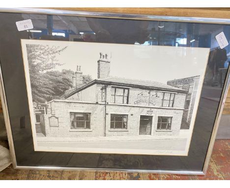 A signed limited edition print 97/300 by Stuart Walton 'The Original Oak, Otley Road' 62x53cm, shipping unavailable
