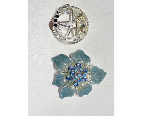 Two vintage scarf clips one in the style of Macintosh and one enamelled
