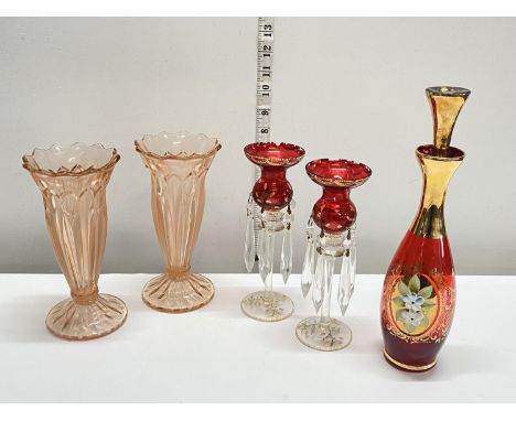 A selection of assorted vintage glassware including Bohemian decanter, shipping unavailable