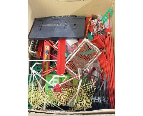 A box of vintage Subbuteo accessories