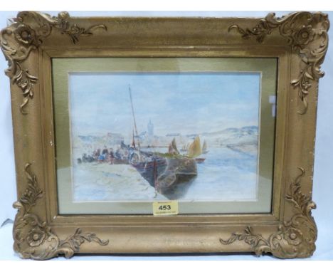 HERBERT MENZIES MARSHALL. BRITISH 1841-1913 Harbour scene. Signed and dated 1906. Watercolour 8' x 11'