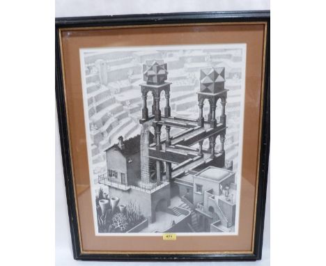 A modernist lithograph in the style of Escher. MCE mark and dated '61. 20' x 16'