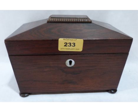 A George IV rosewood sarcophagus tea caddy. 8' wide