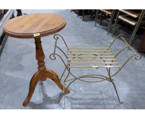 A pine tripod table and a metal stool