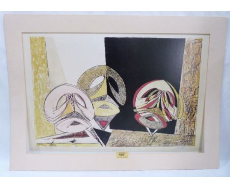 A modernist lithograph signed Max Ernst and numbered 62/200. Unframed 14' x 22'