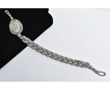 GERMAN WW2 HEER (ARMY) MARKSMANS LANYARD, Grade III early design, silver braid, Heer Eagle, but the two small knots are missi