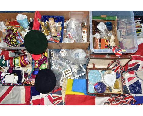 A HUGE SELECTION/COLLECTION OF BRITISH/GERMAN/WORLD MEDAL RIBBONS, together with buttons badges, Cap badges, in fact pretty m