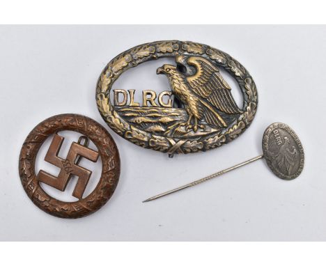 A GERMAN 3rd REICH ERA LIFE SAVING AWARD BADGE, together with miniature stick pin for jkt/blazer, neither are maker marked, t