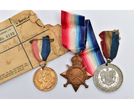 A 1914-15 STAR, named to TS-7038 DVR B Harris. Army Service Corps, together with postal envelope, together with two Coronatio