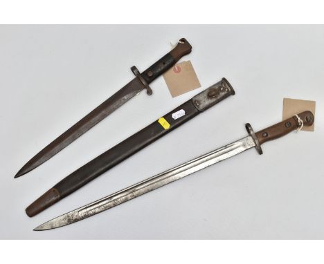 BRITISH PATTERN 1907 RIFLE BAYONET, maker marked to Wilkinson, 7-18 marks together with proof marks, together with scabbard, 