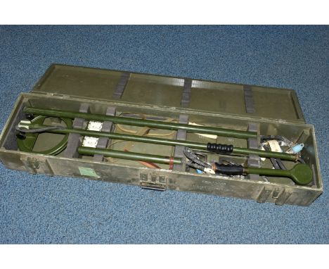 A FULLY CASED ORIGINAL BRITISH MINE DETECTOR WITH BATTERY PACK ETC, all complete named on case  Detecting Set Metal cased I.A
