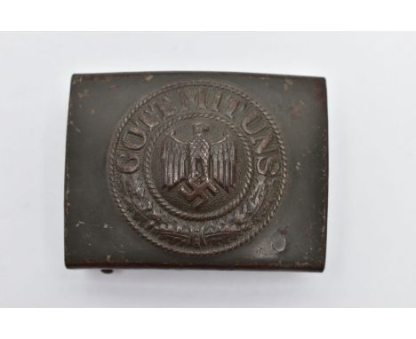 GERMAN 3RD REICH WW2 (ARMY) BELT BUCKLE, olive green finish, one piece construction, marked  'N&amp;H' over a L on reverse, p