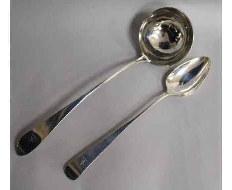 A George III Scottish silver soup ladle, Edinburgh, 1789 and a Scottish silver basting spoon, 8 oz.