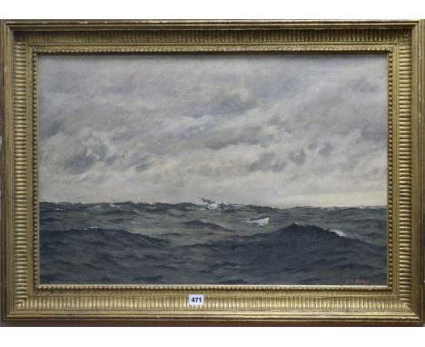 S. R. Rodger, oil on canvas, life raft departing an American seaplane, signed, 49 x 74cm