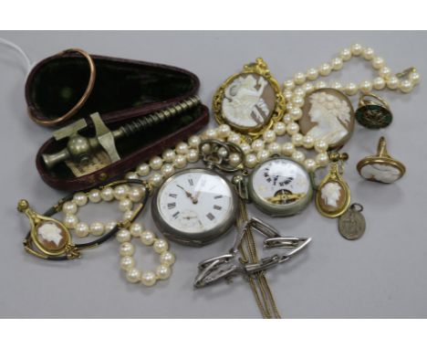 A 9ct gold bangle, two pocket watches and mixed costume jewellery etc