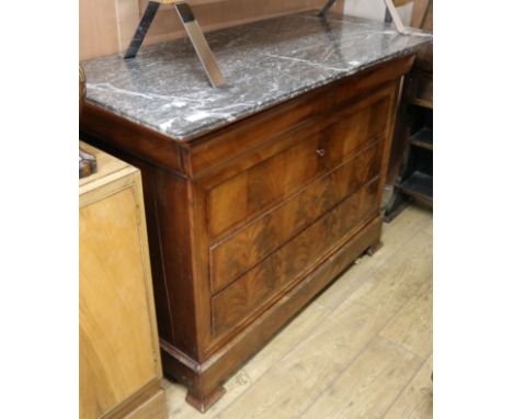 A 19th century French marble top mahogany commode W.128cm