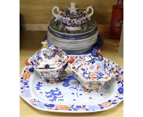 Two sauce tureens, a sucrier and a platter