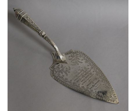 A Victorian silver presentation trowel, Francis Higgins II?, London, 1868, 30cm.