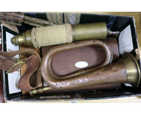 A World War I group of three medals to pte. C.H. Pemder, Royal Sussex Regiment, no.107, together with a bugle, bades, bayonet