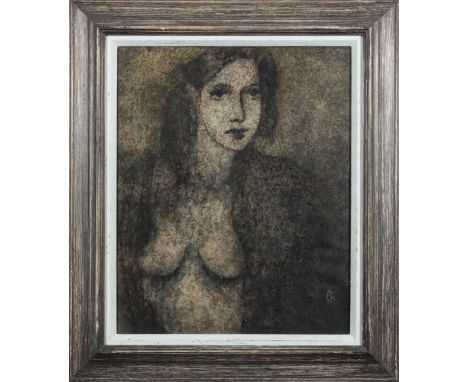 * Derek Menary [b.1943]-Syria; portrait of a young woman,:-signed with initials bottom rightoil on board, 51 x 41cm.
