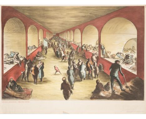 Edward Ardizzone [1900-1979]- Shelter Scene, 1941,:-lithograph in colours published by the Baynard Press for the  National Ga